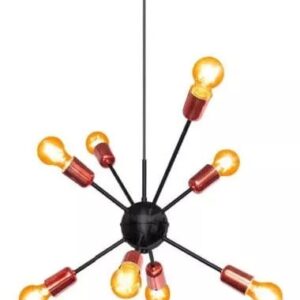 PENDENTE ATOMUS P/8 LAMPADAS PRETO C/ COBRE E-27