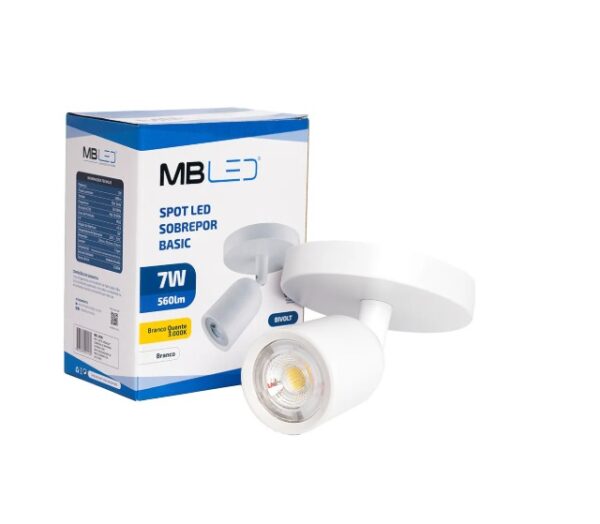 SPOT LED 7W SOBREPOR COM CANOPLA BRANCO 3000K MBLED