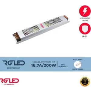 FONTE CHAVEADA SLIM 16,7A 12V RGLED
